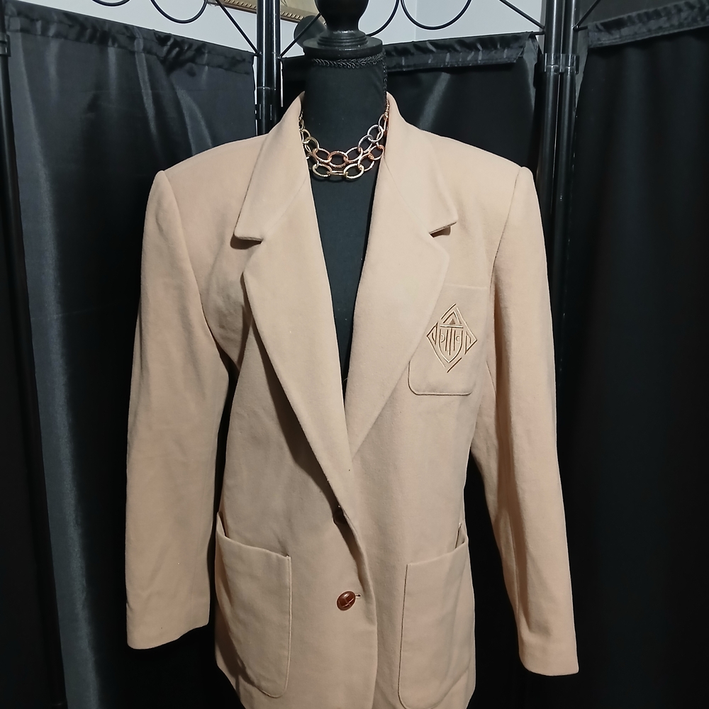 Talbots Wool Cashmere Blend Beige Tan Single-Button Blazer Embroidered Pocket 10 - Picture 2 of 8
